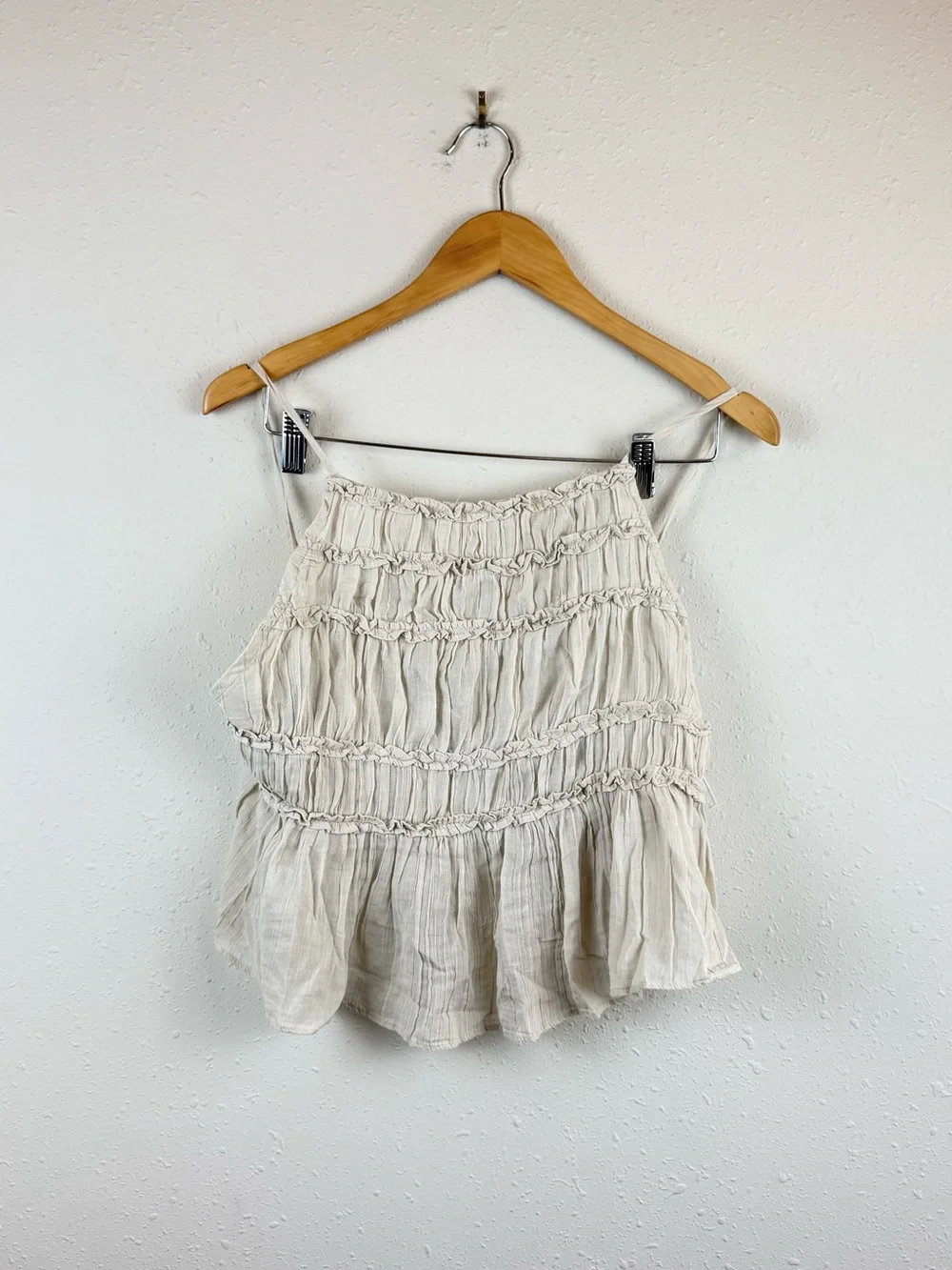 Free People Free-est Angelina Beige Ruffled 2 Piece Beach Set Sz Medium NEW